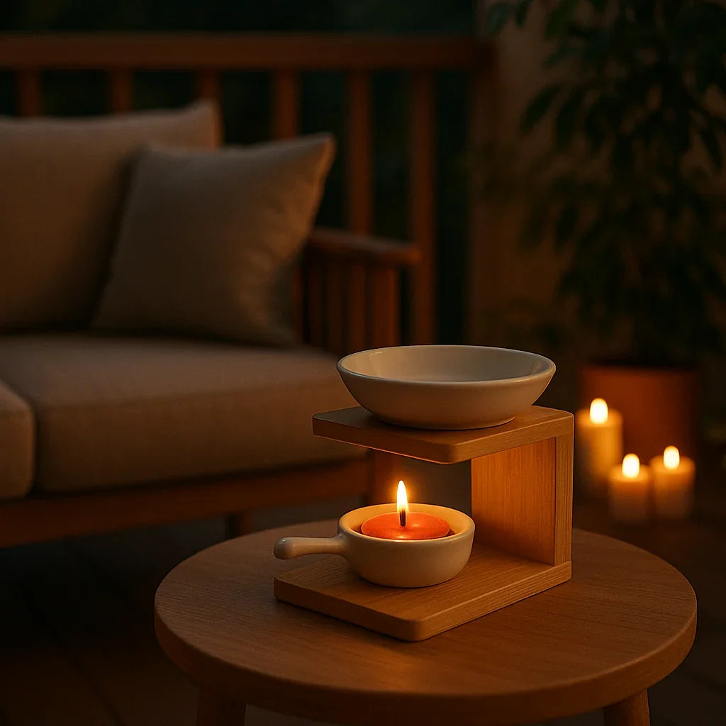 Queimador de Óleo em Bambu e Cerâmica – Aromaterapia com Estilo Natural