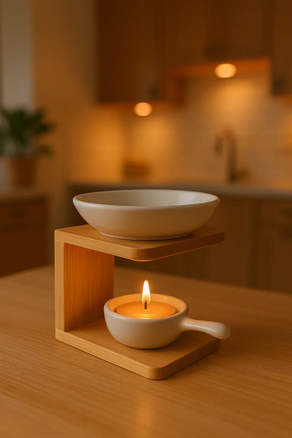 Queimador de Óleo em Bambu e Cerâmica – Aromaterapia com Estilo Natural