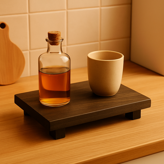 🪵 Bandeja de Madeira Minimalista – Suporte Decorativo para Banheiro, Cozinha ou Sala