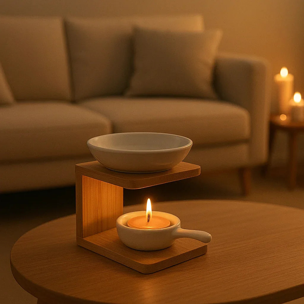 Queimador de Óleo em Bambu e Cerâmica – Aromaterapia com Estilo Natural