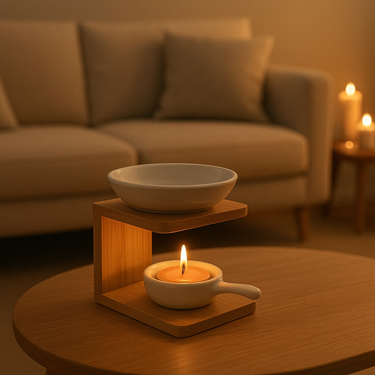🧘 Queimador de Óleo Essencial em Bambu com Tigela de Cerâmica – Aromaterapia com Design Minimalista
