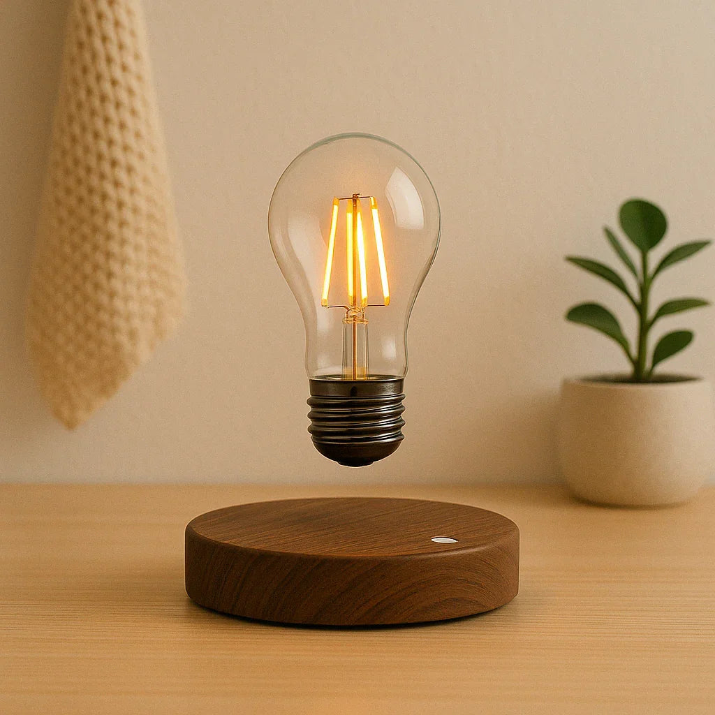Luminária Flutuante com Base de Madeira – Levitação Magnética e Estilo Futurista